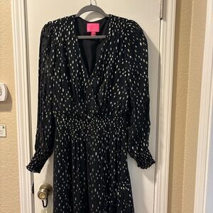 Lilly Pulitzer Black and Gold Long Sleeve Midi Dress